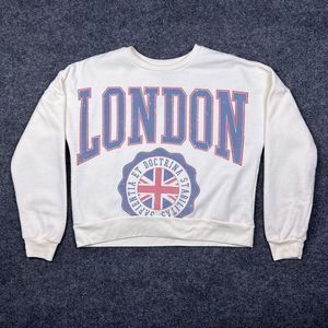 Freeze London Cropped Sweatshirt Womens Small S Big Spell Out Crest Top White